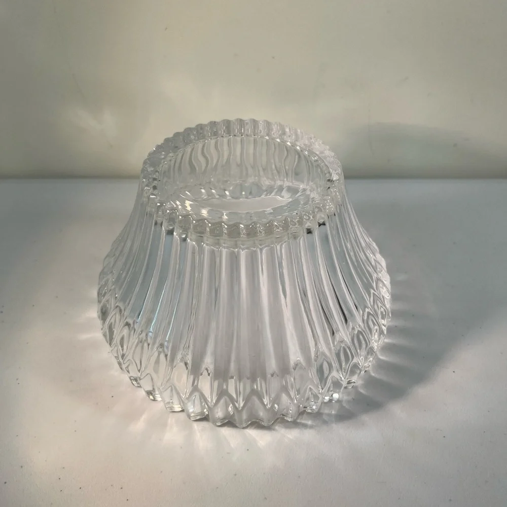 Lead Crystal Bowl Deep Cut Glassware Sleek Vertical Lines Heavy Bowl Wedding